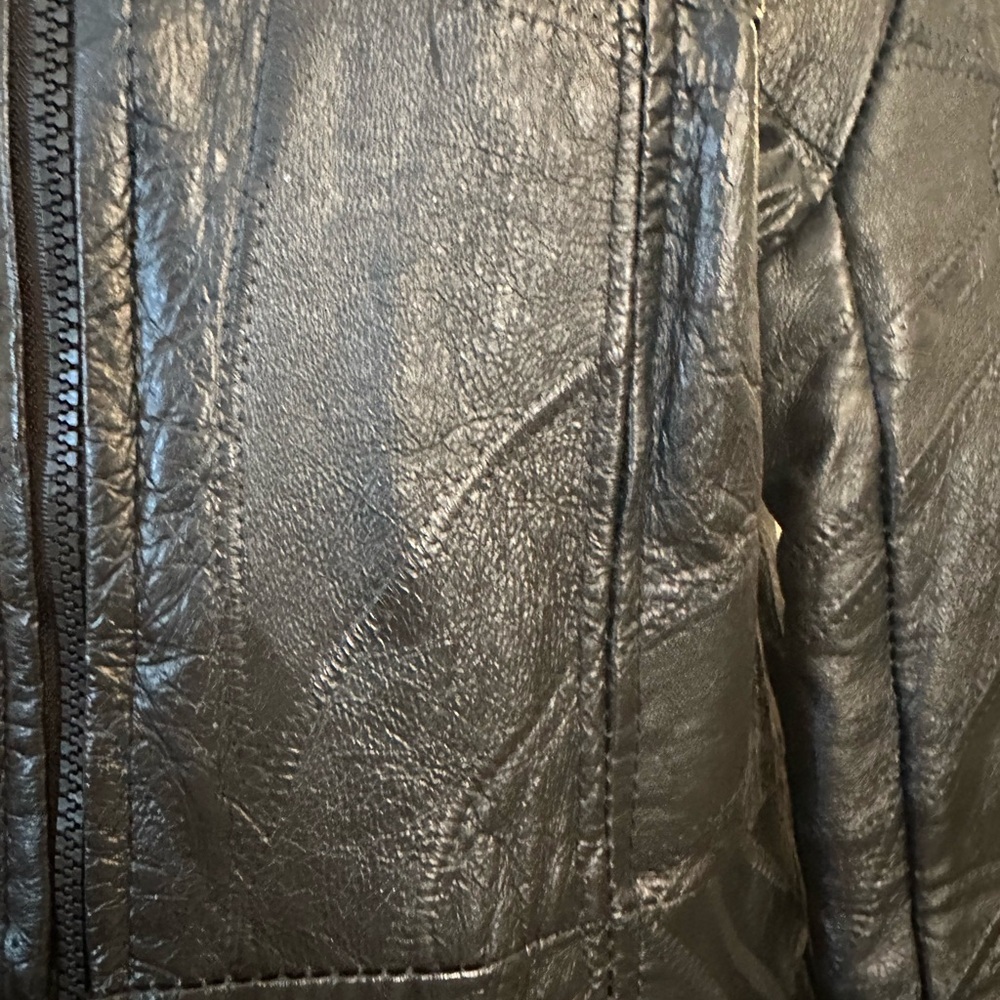 Women's Black Patchwork Leather Jacket Mid Hip Sm… - image 3